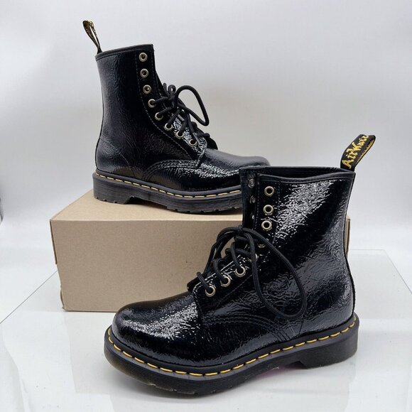 Dr. Martens 1460 8-Eye Lace Up Combat Boots Black Distressed Patent Leather US 6 - Picture 2 of 12